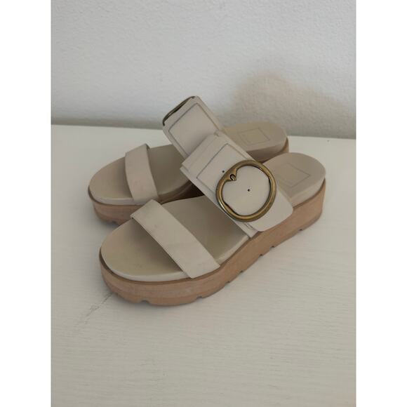 Dolce Vita Womens Dex Sandals Ivory Leather Platform Buckle Shoes Size 7 - Picture 1 of 8